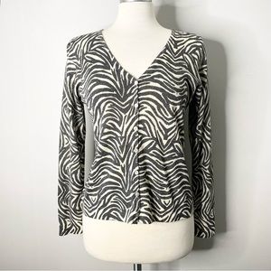 ALFANI Silk Blend Zebra Striped Long Sleeve Button Down Cardigan Sweater